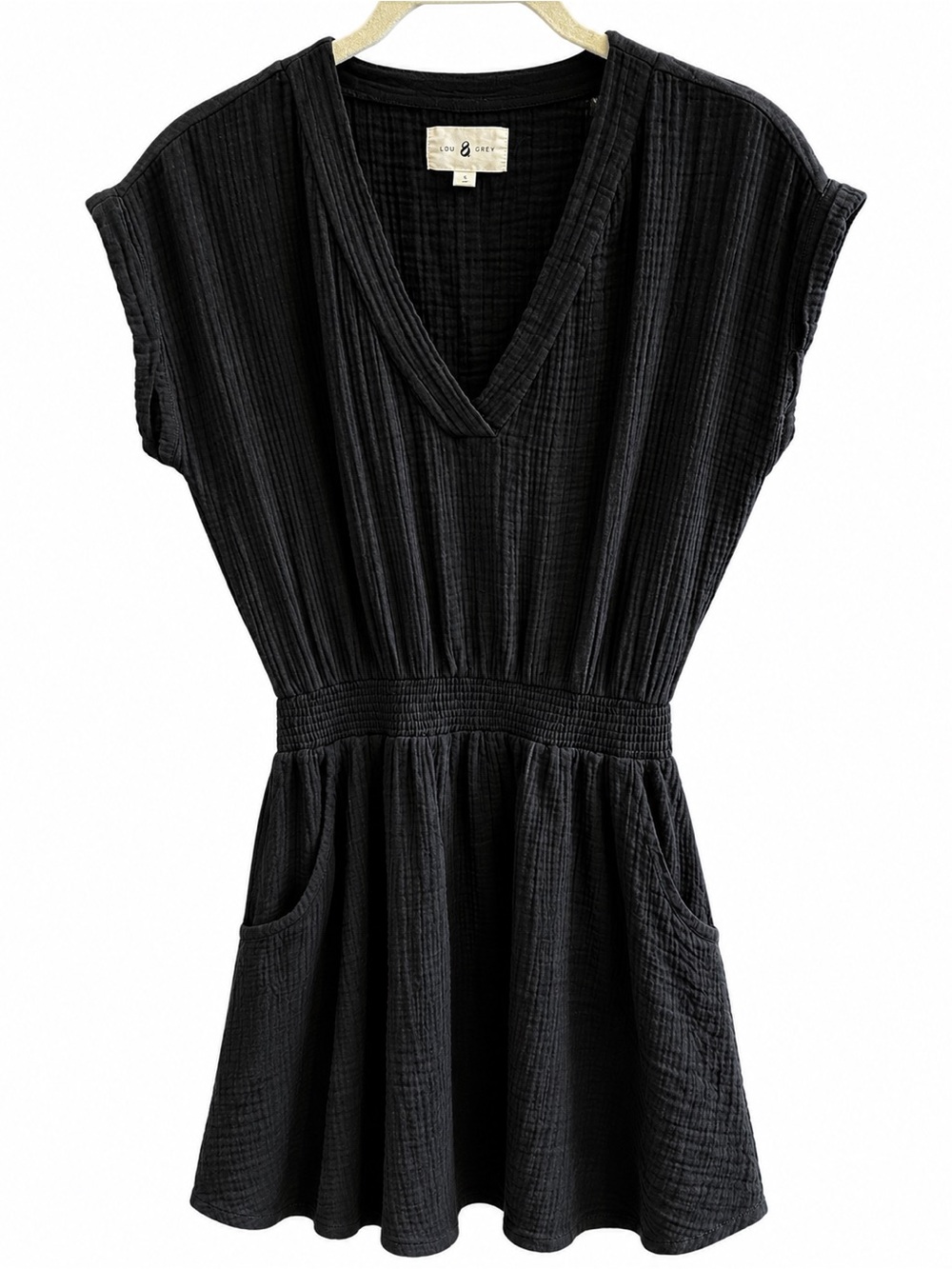 Lou and Grey Black V‑Neck Textured dress